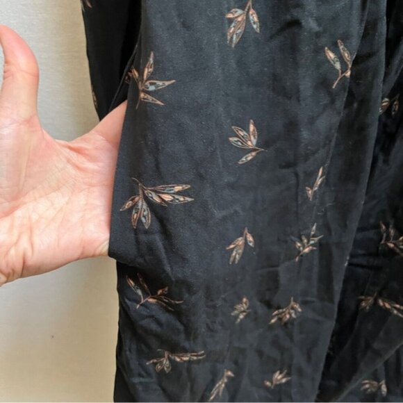 Rachel Mona Long Sleeve A Line Dress Black Leaf Print Tie Back Sz M - Picture 6 of 13